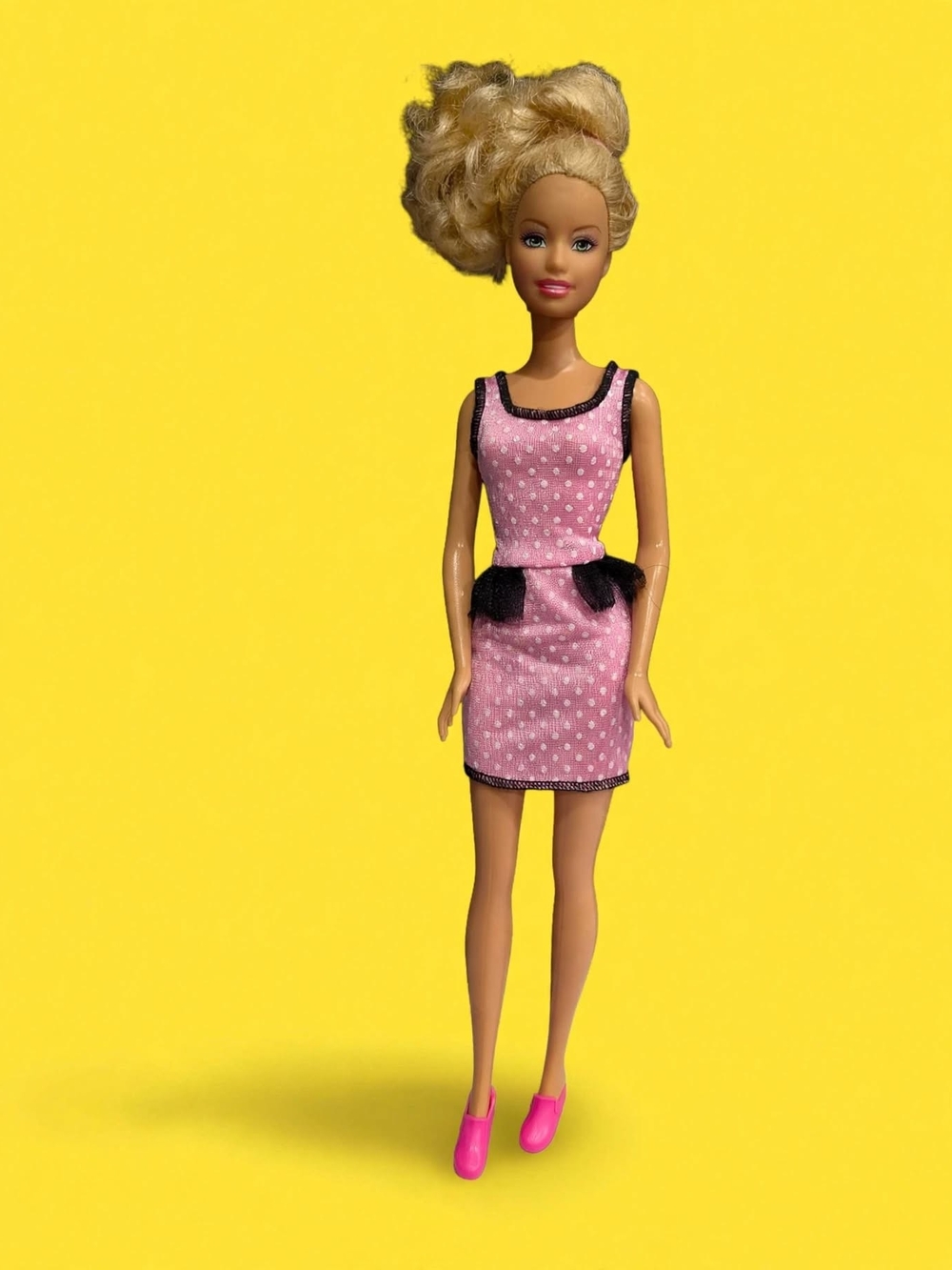 Barbie Pink Polka Dot Dress with Black Trim